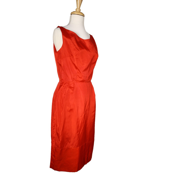 Vintage 1960s Pab Designer Red Satin Cocktail Dress w 2 Layers B36 W27 - Hey Viv - Picture 7 of 9